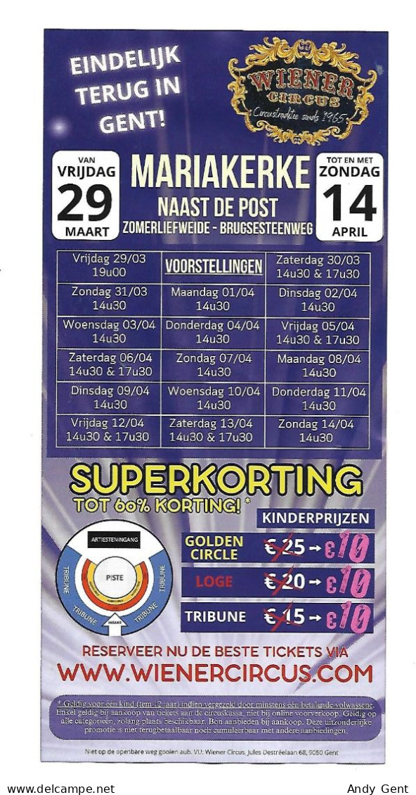 Flyer Biglietto Circus Wiener / Belgium / Cirque / 2024 - Eintrittskarten