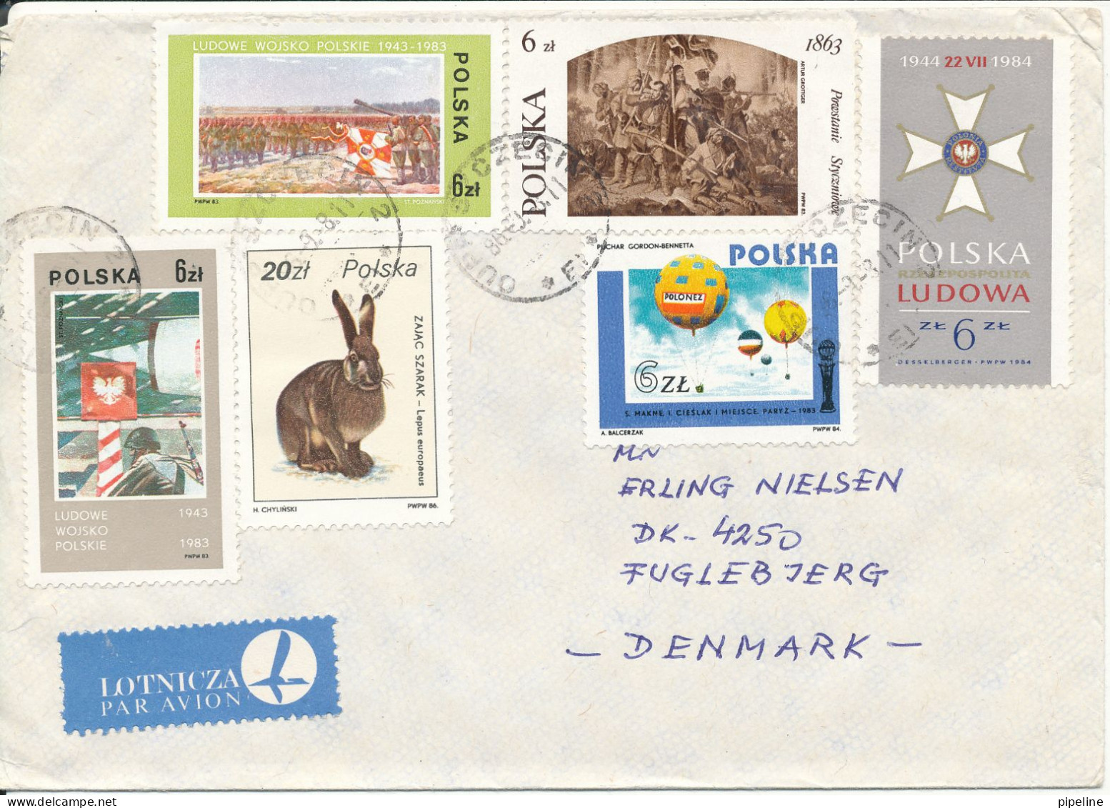 Poland Air Mail Cover Sent To Denmark 11-3-1986 With A Lot Of Topic Stamps - Lettres & Documents