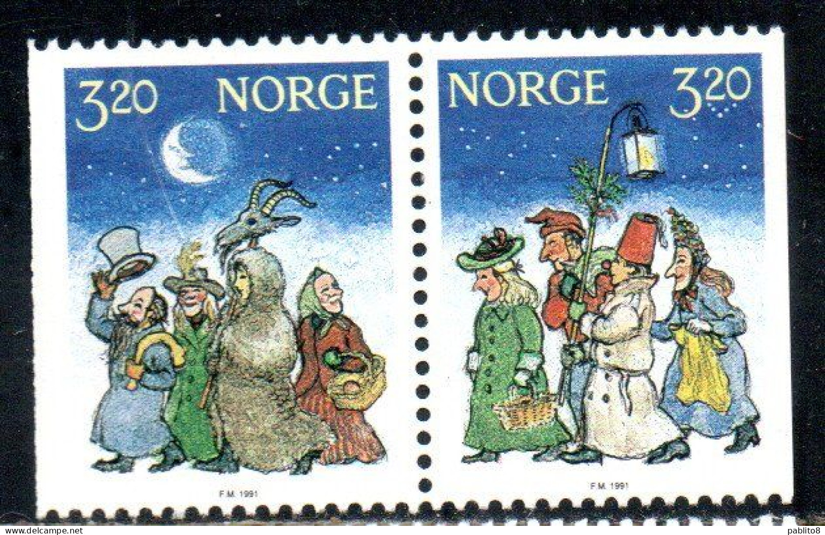 NORWAY NORGE NORVEGIA NORVEGE 1991 CHRISTMAS NATALE NOEL WEIHNACHTEN NAVIDAD COMPLETE SET SERIE COMPLETA MNH - Unused Stamps