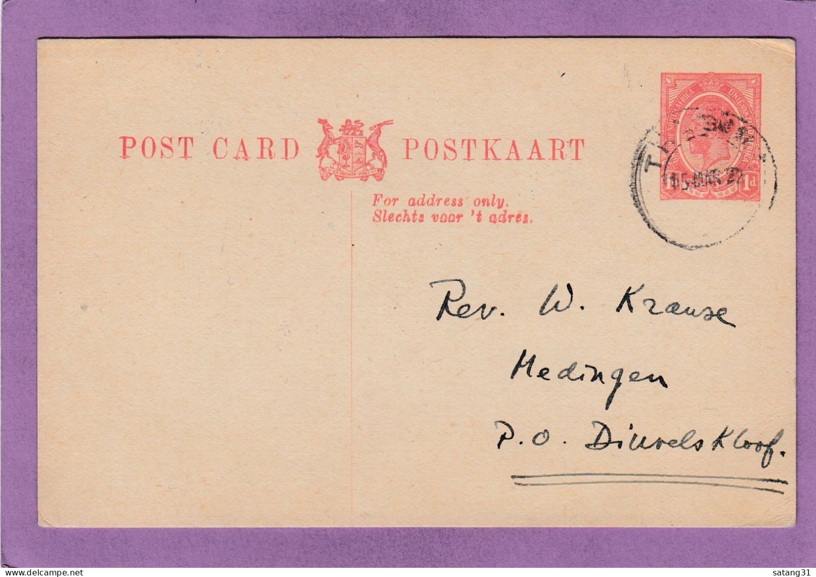 ENTIER POSTAL POUR DUIVELSKLOOF,1922. - Lettres & Documents