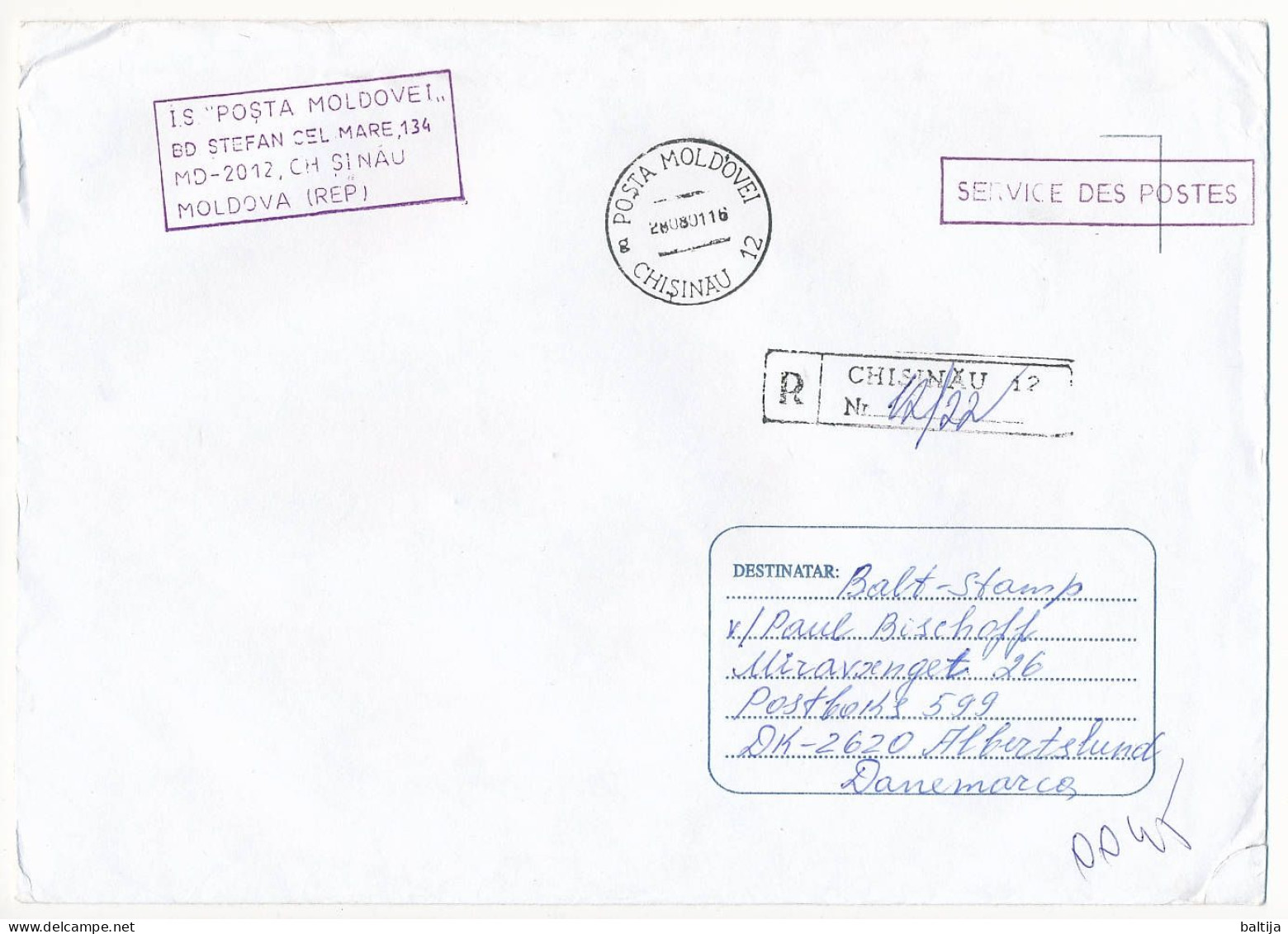 Moldova, Registered Postal Service Cover Abroad / Service Des Postes - 28 August 2001 Chișinău 12 - Moldavie