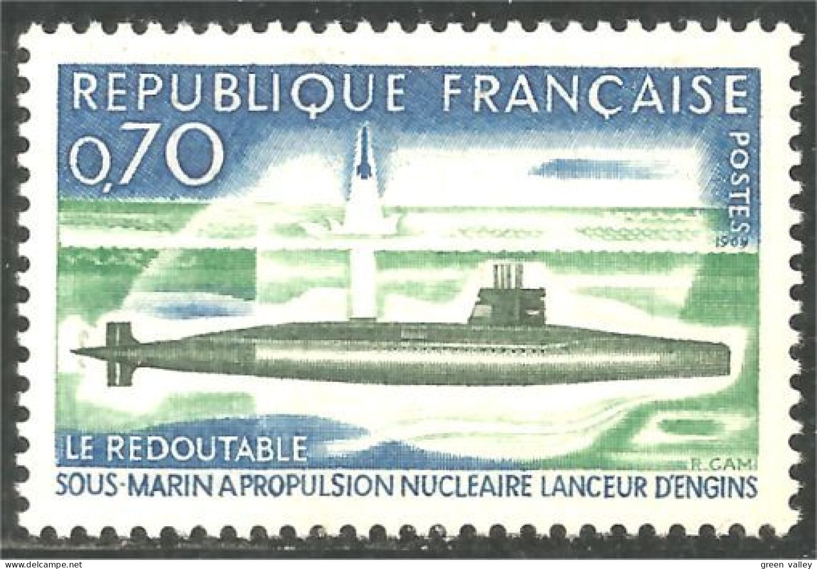 346 France Yv 1615 Sous-marin Le Redoutable Submarine MNH ** Neuf SC (1615-1b) - Sous-marins