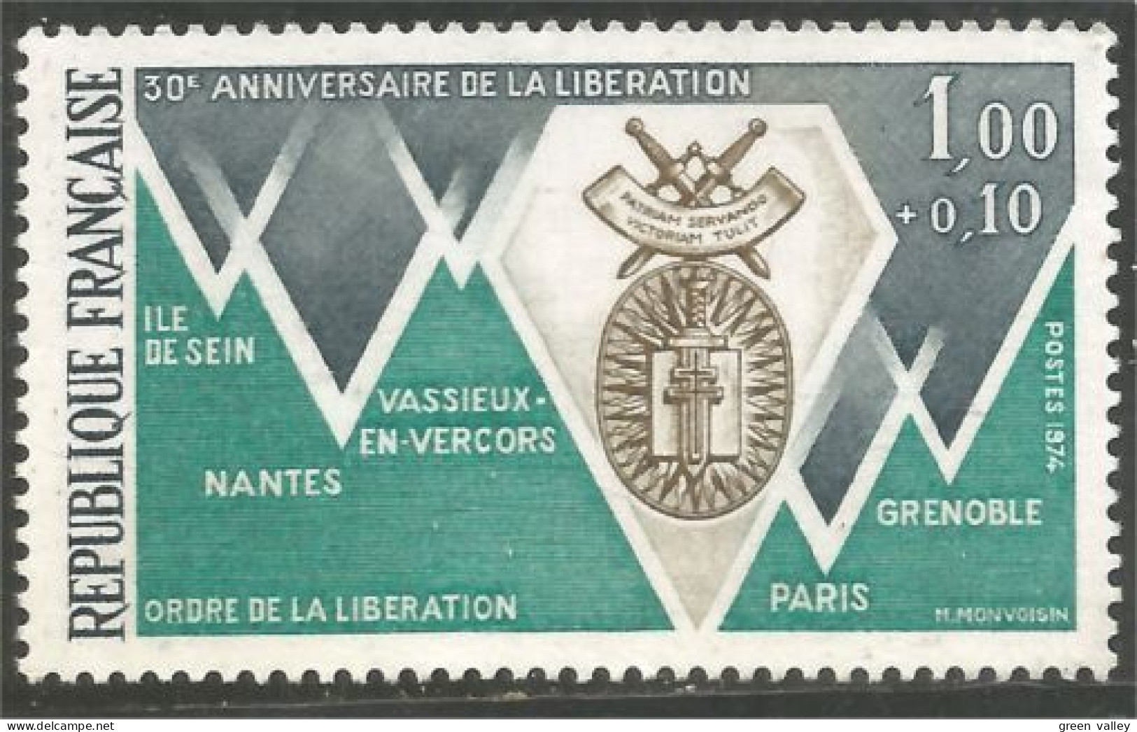 347 France Yv 1797 Libération Villes Compagnons Sein Vercors Nantes Grenoble MNH ** Neuf SC (1797-1c) - WW2