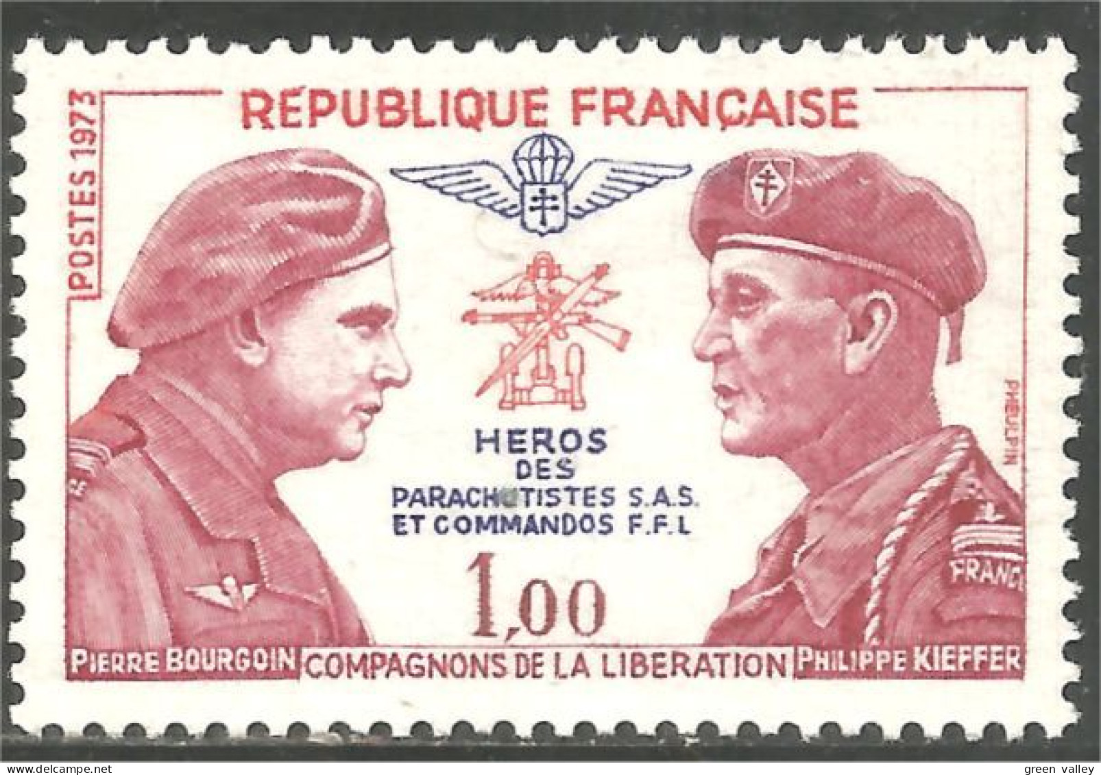 347 France Yv 1773 Bourgoin Kieffer Parachutistes Parachute Libération MNH ** Neuf SC (1773-1c) - Militaria