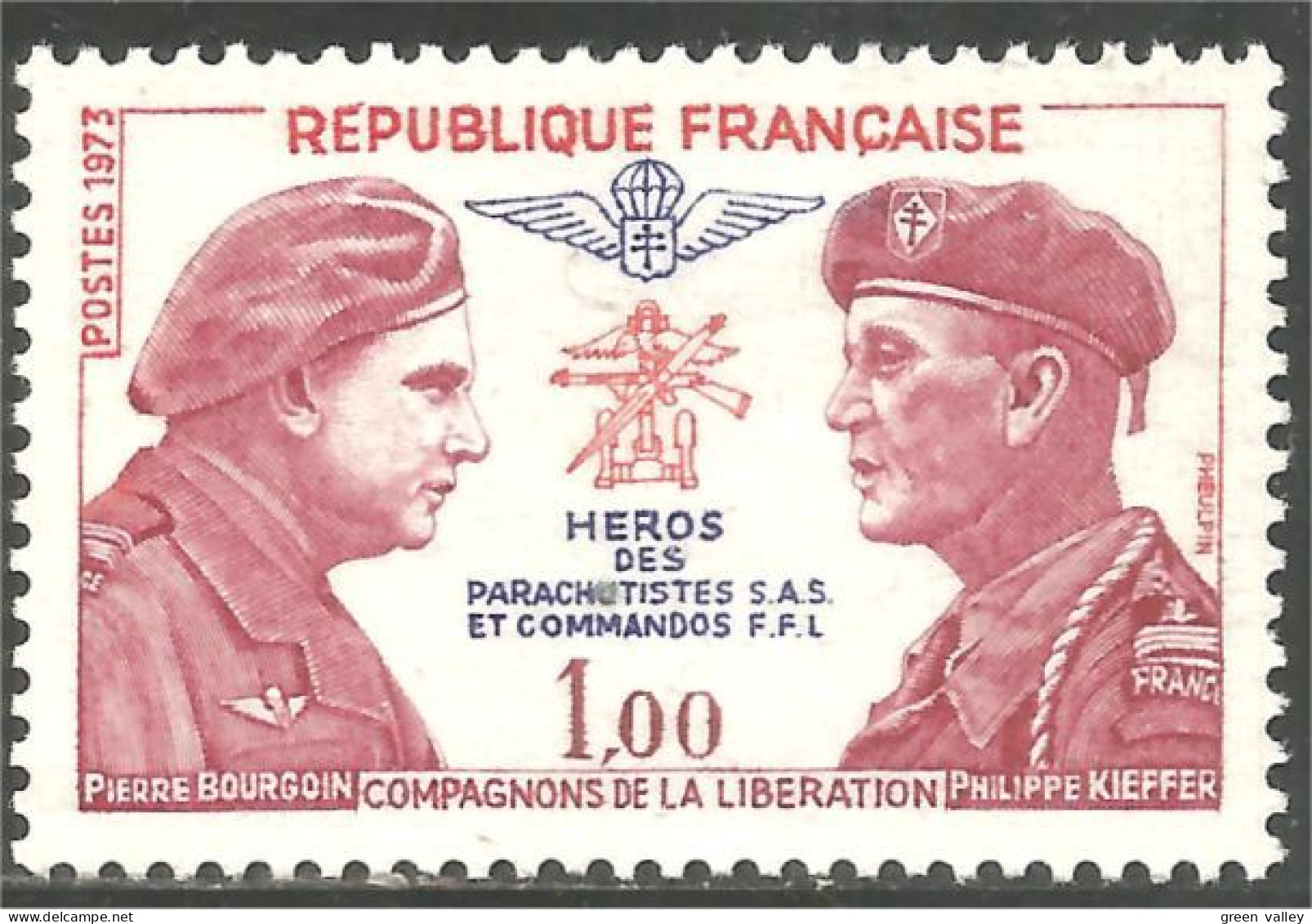 347 France Yv 1773 Bourgoin Kieffer Parachutistes Parachute Libération MNH ** Neuf SC (1773-1d) - WW2