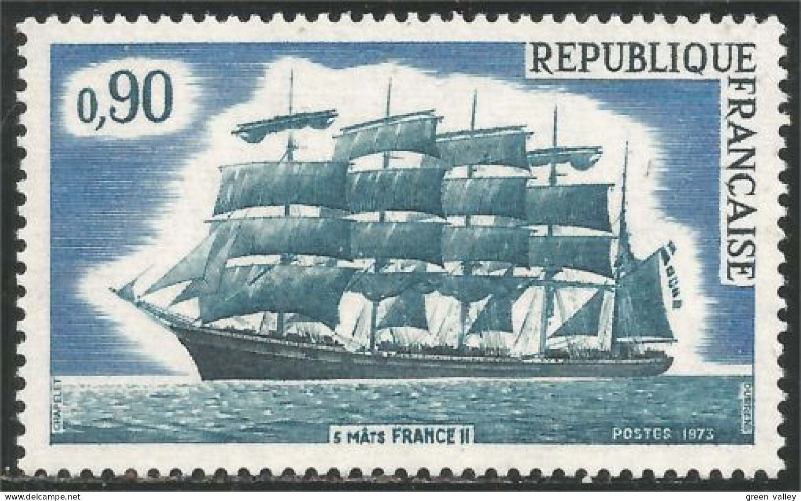 347 France Yv 1762 Voilier FRANCE II Bateau Sailing Ship Schiff MNH ** Neuf SC (1762-1c) - Voile