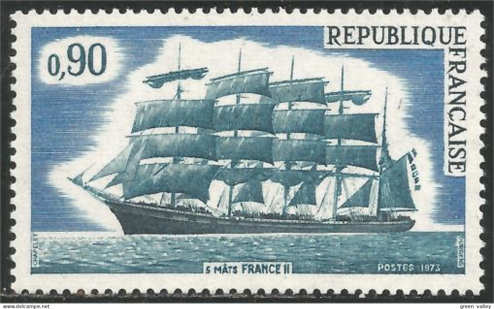 347 France Yv 1762 Voilier FRANCE II Bateau Sailing Ship Schiff MNH ** Neuf SC (1762-1c) - Segeln