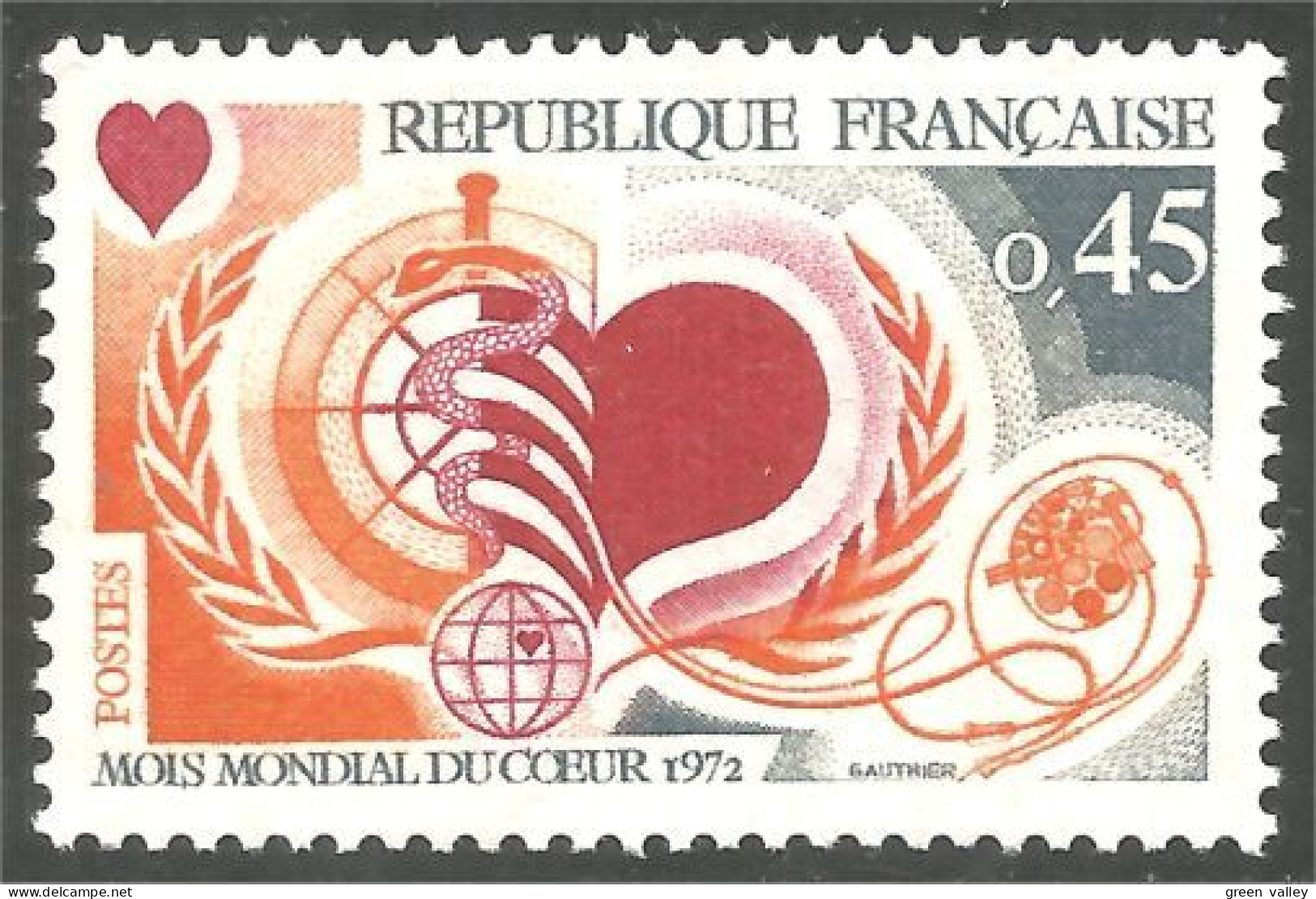 347 France Yv 1711 Coeur Heart Cuore Corazon Herz Sang Caducée MNH ** Neuf SC (1711-1b) - Medicina