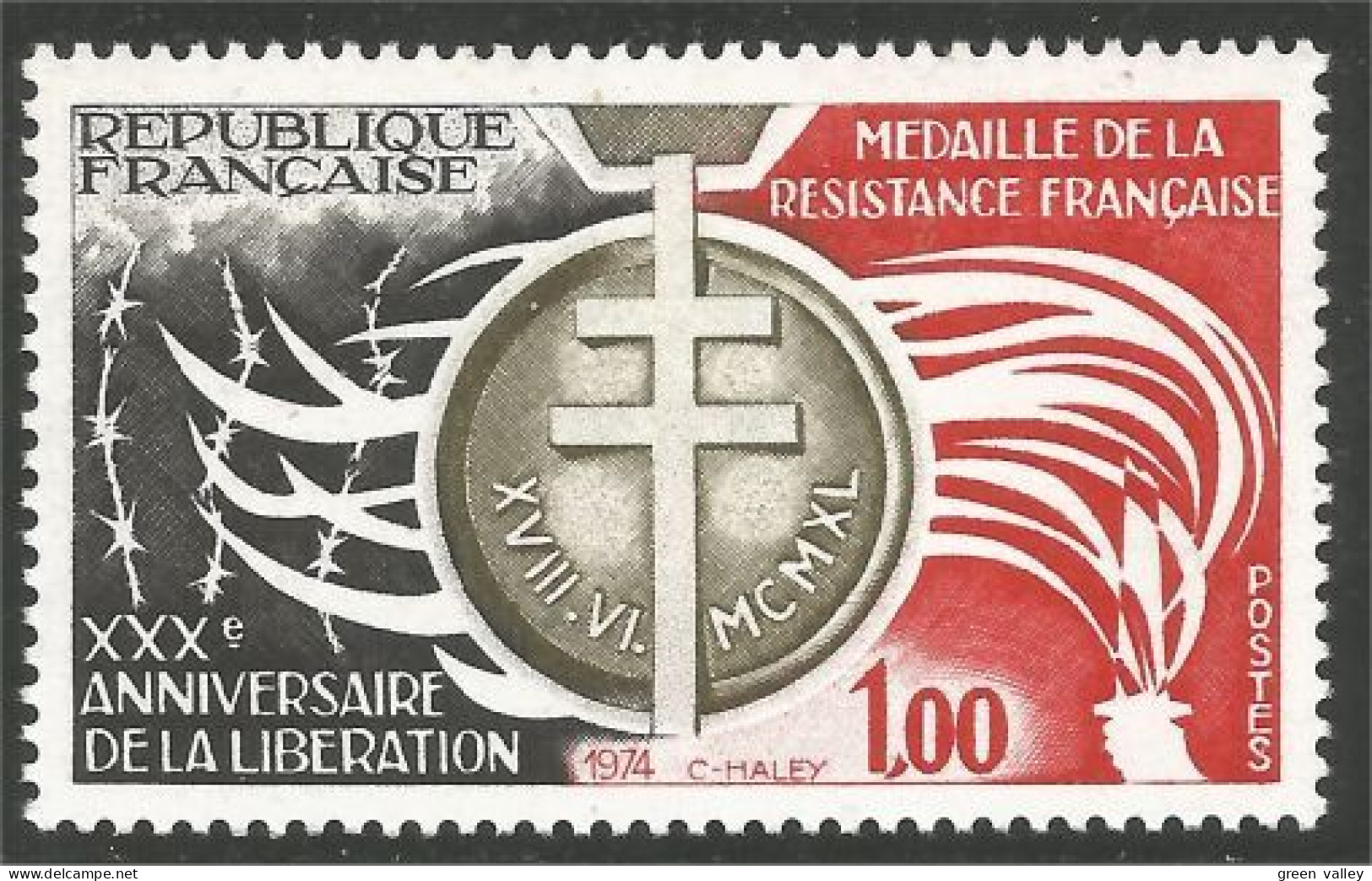 348 France Yv 1821 Libération Médaille Résistance Medal MNH ** Neuf SC (1821-1d) - WW2