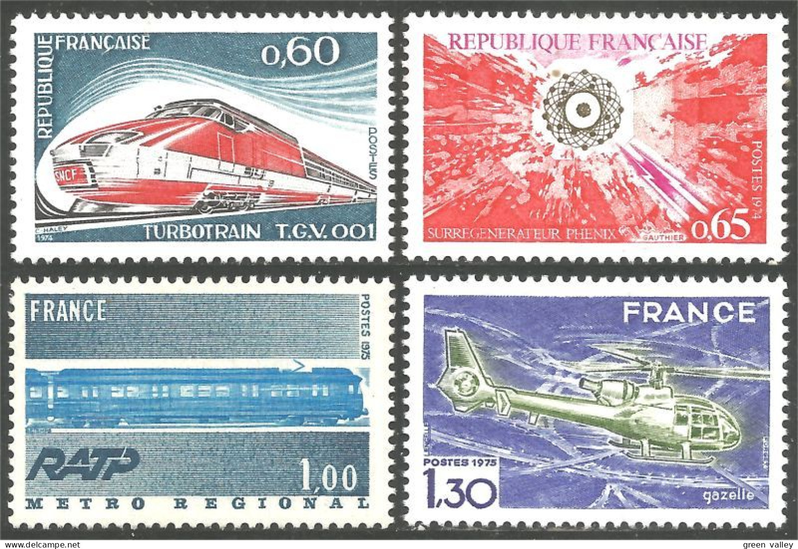 348 France Yv 1802-1805 Grandes Réalisations TGV Métro Hélicoptère MNH ** Neuf SC (1802-1805-1b) - Trains