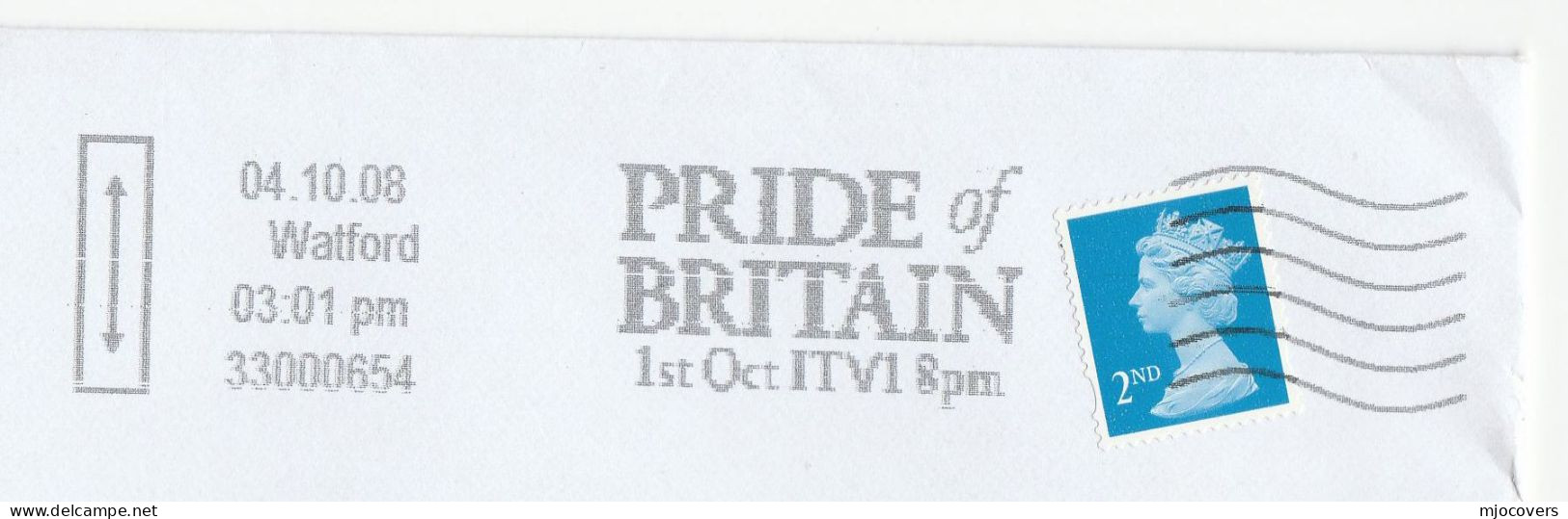 ITV1 PRIDE Of BRITAIN Cover SLOGAN 2008 Watford GB Stamps Broadcasting Television - Storia Postale