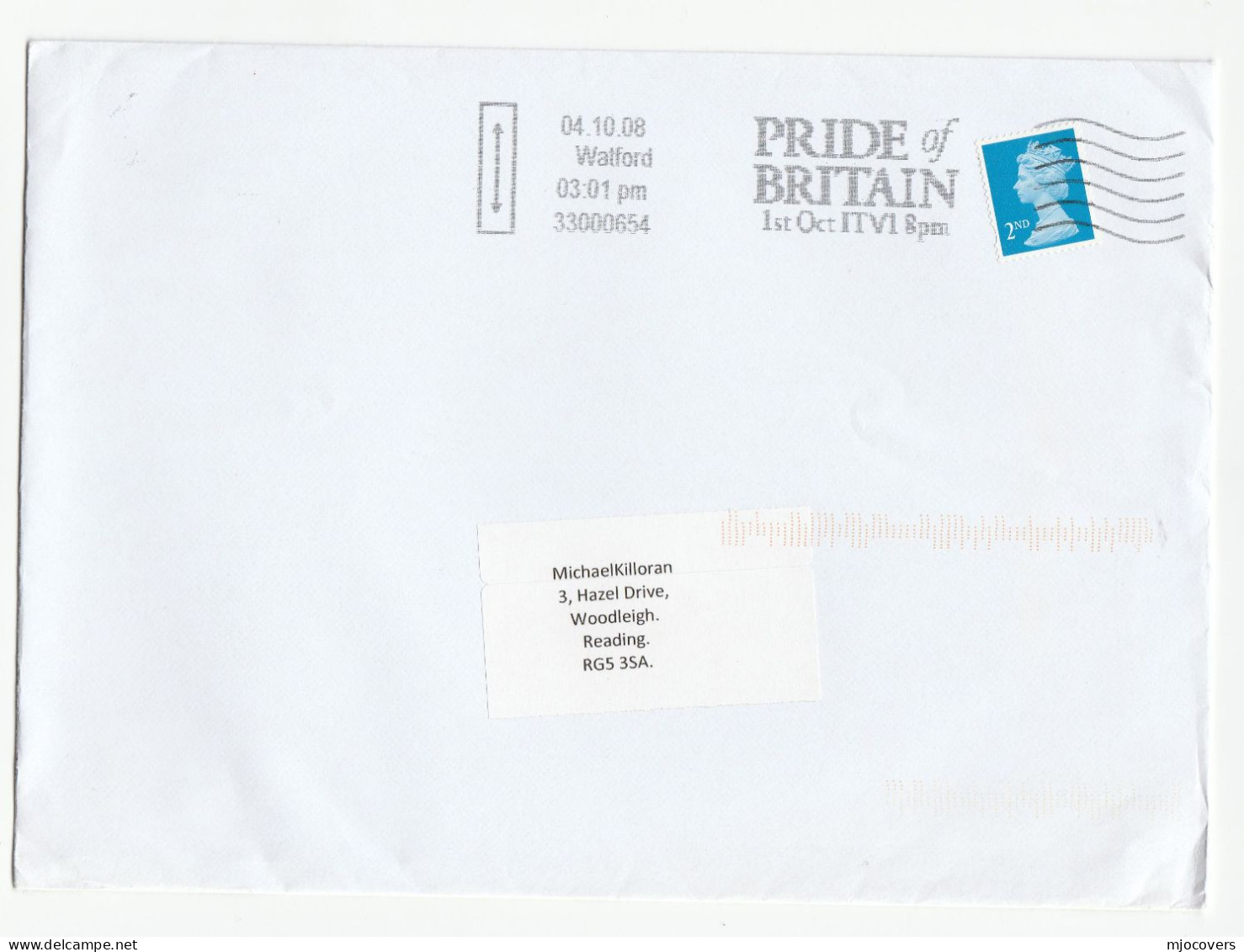 ITV1 PRIDE Of BRITAIN Cover SLOGAN 2008 Watford GB Stamps Broadcasting Television - Lettres & Documents