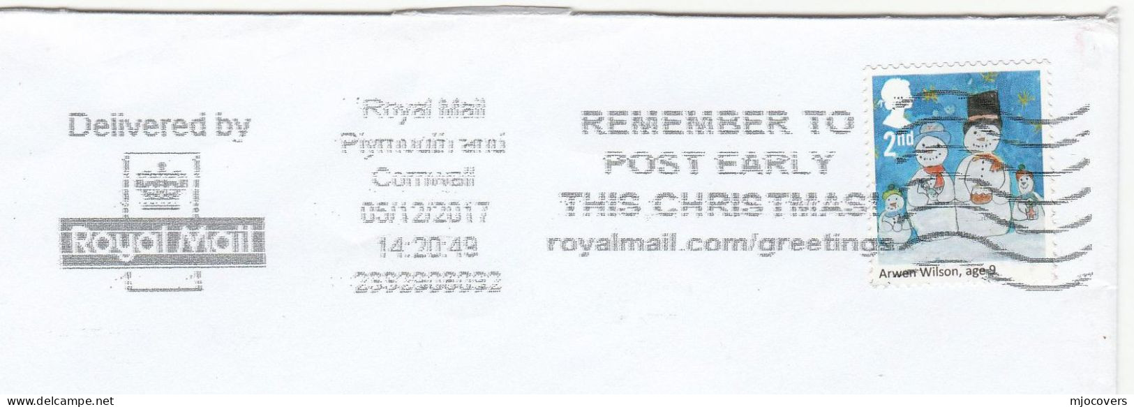 CHRISTMAS 2017 Cover SLOGAN Royal Mail Greetings Post Early For Christmas GB Stamps Plymouth - Weihnachten