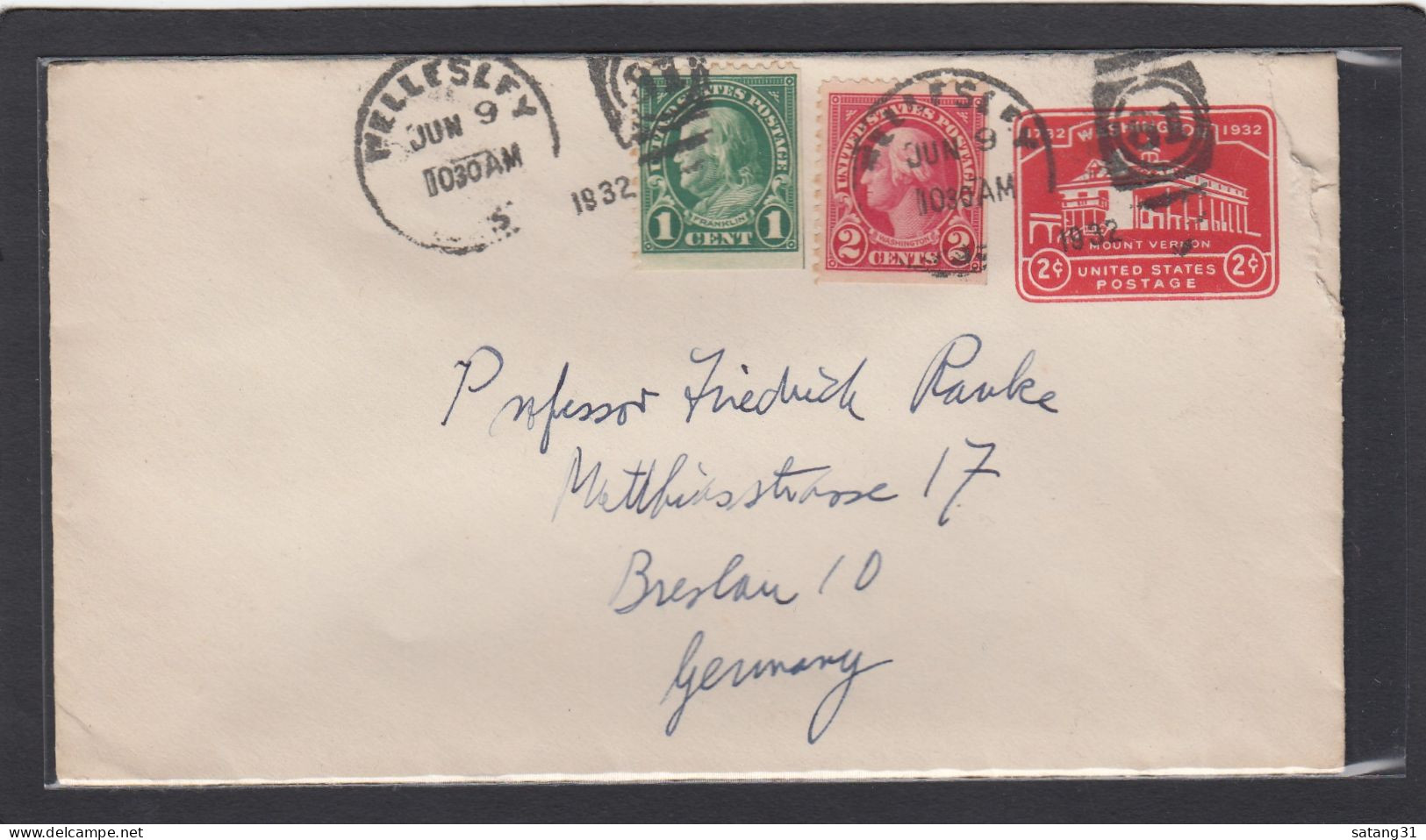 ENTIER POSTAL AVEC AFFRANCHISSEMENT COMPLEMENTAIRE  DE WILLESLEY POUR BRESLAU,ALLEMAGNE (WROCLAW,POLOGNE),1932. - 1921-40