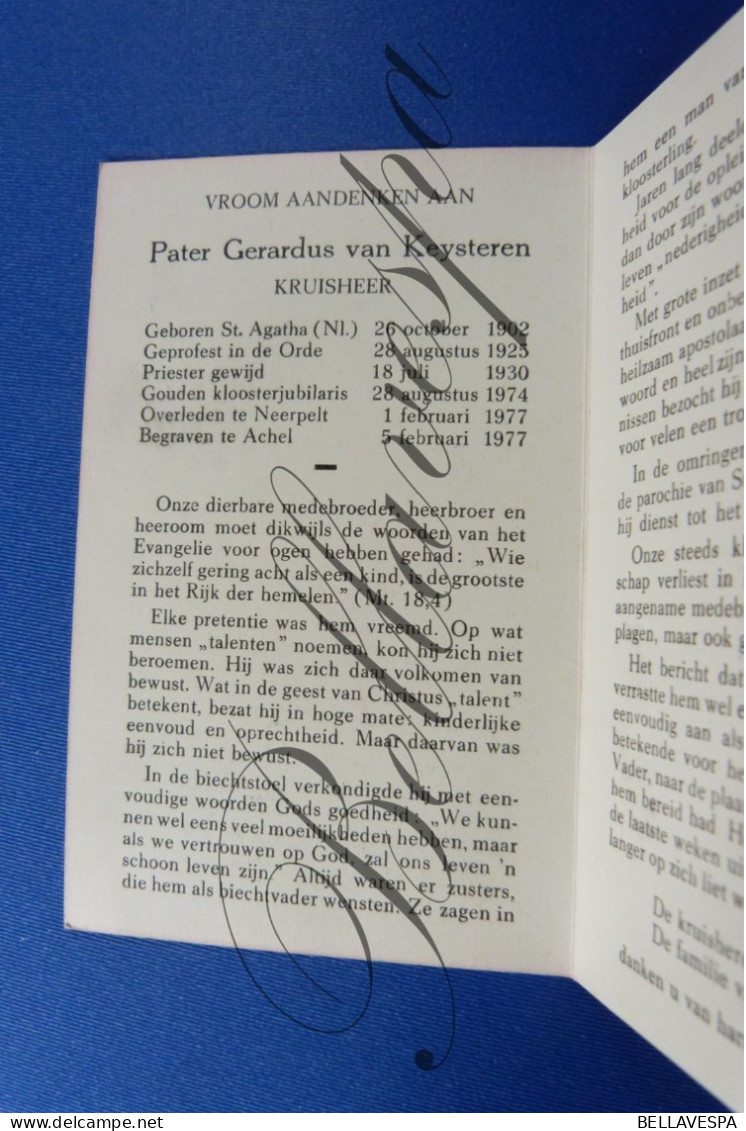 Pater Gerardus Van  KEYSTEREN Kruisheren St Agatha 1902 Priester Achel  1977 Kruisheer - Todesanzeige