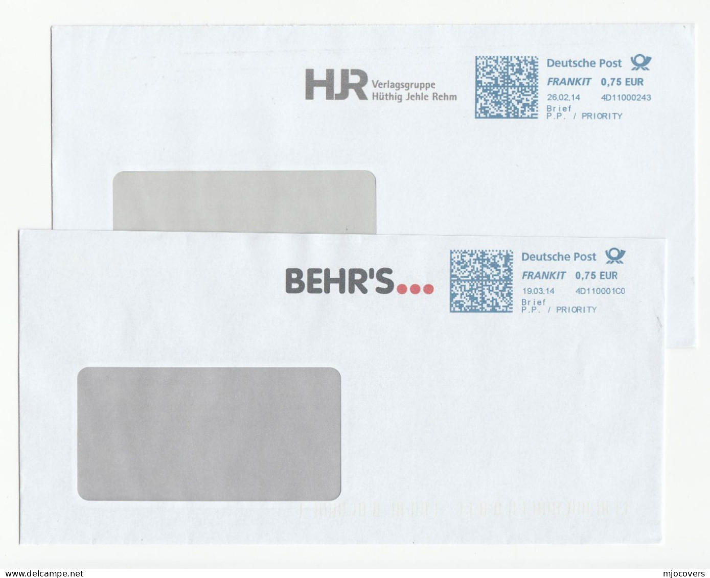 2 Diff FRANKIT Deutsche Post COVERS 2014 Germany Cover Machine Post Meter - Franking Machines (EMA)