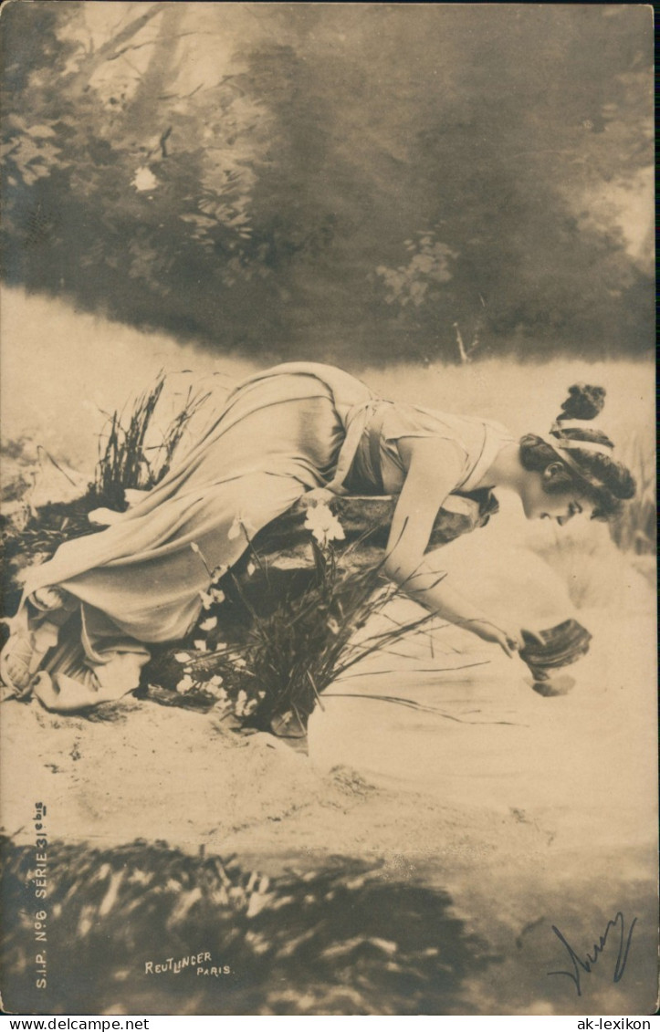 Frühe Fotokunst Soziales Leben Sich Beugende Frau Im Langen Kleid 1902 - Unclassified