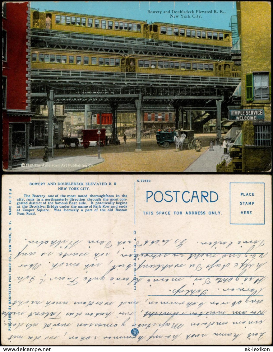 Postcard Manhattan-New York City BOWERY AND DOUBLEDECK ELEVATED R. R 1928 - Other & Unclassified