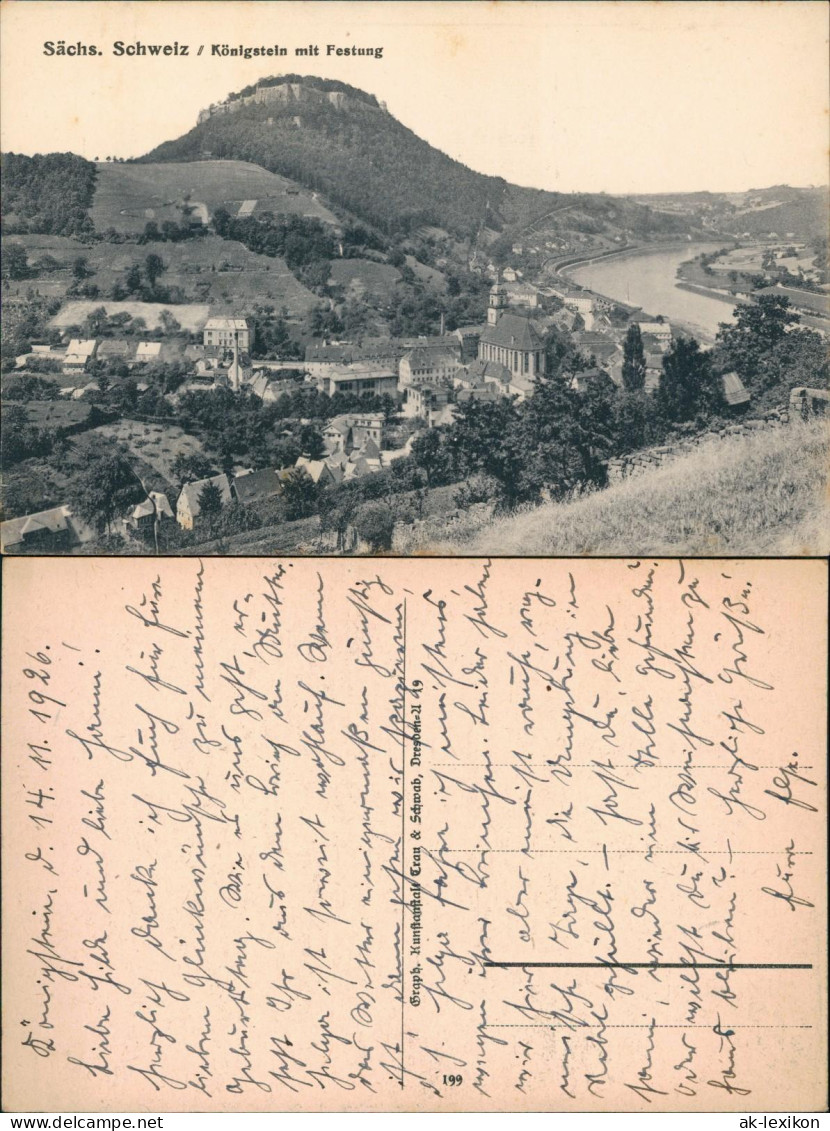 Ansichtskarte Königstein (Sächsische Schweiz) Blick Auf Die Stadt 1926 - Koenigstein (Saechs. Schw.)