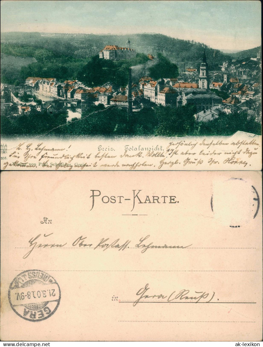 Ansichtskarte Greiz Totale, Schlot - Colorierte AK 1900 - Greiz