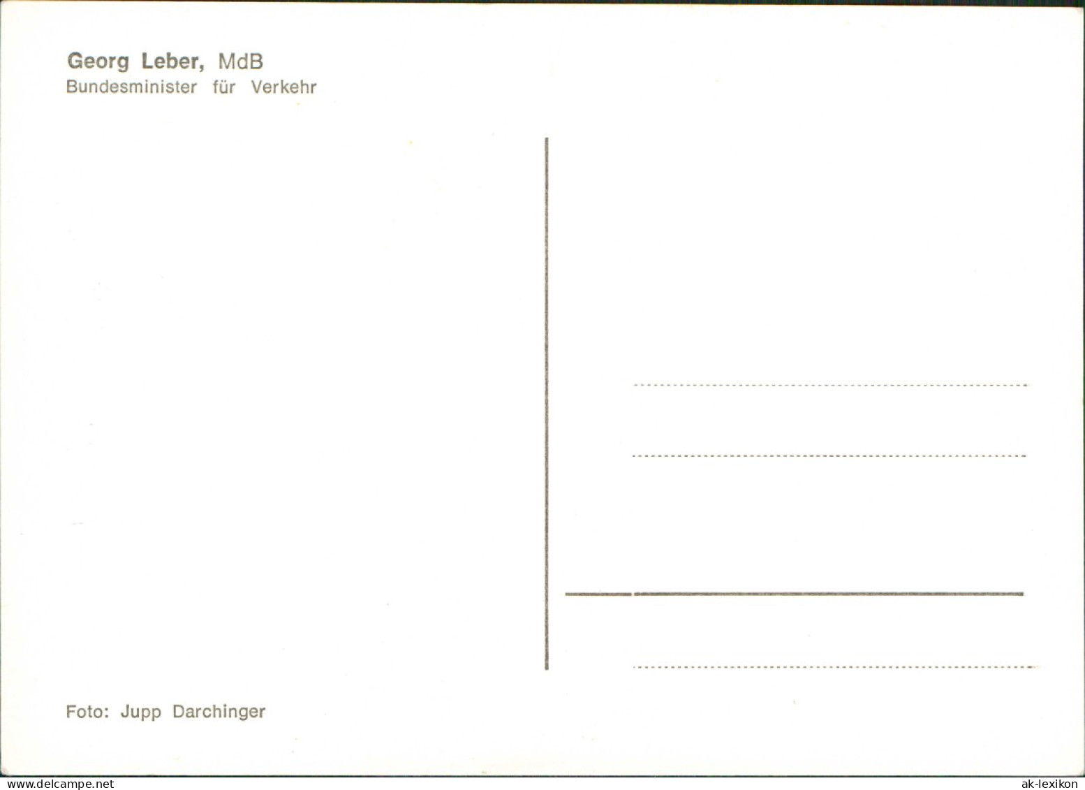 Autogrammkarte Politik Georg Leber MdB Bundesminister Für Verkehr 1970 - Unclassified