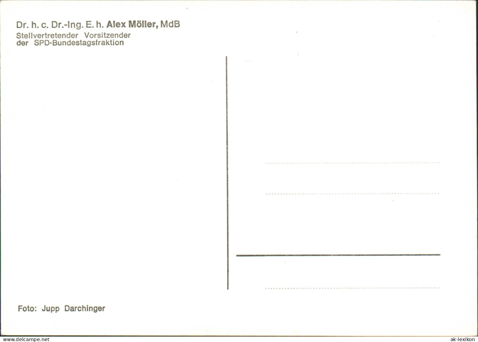 Autogrammkarte Politik Dr. H.  Dr Alex Möller MdB  SPD-Bundestagsfraktion 1970 - Unclassified