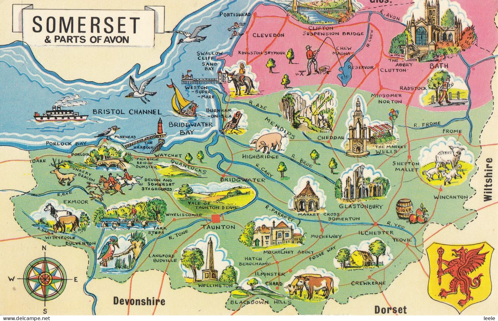 D94. Postcard. Map Of Somerset And Parts Of Avon - Autres & Non Classés