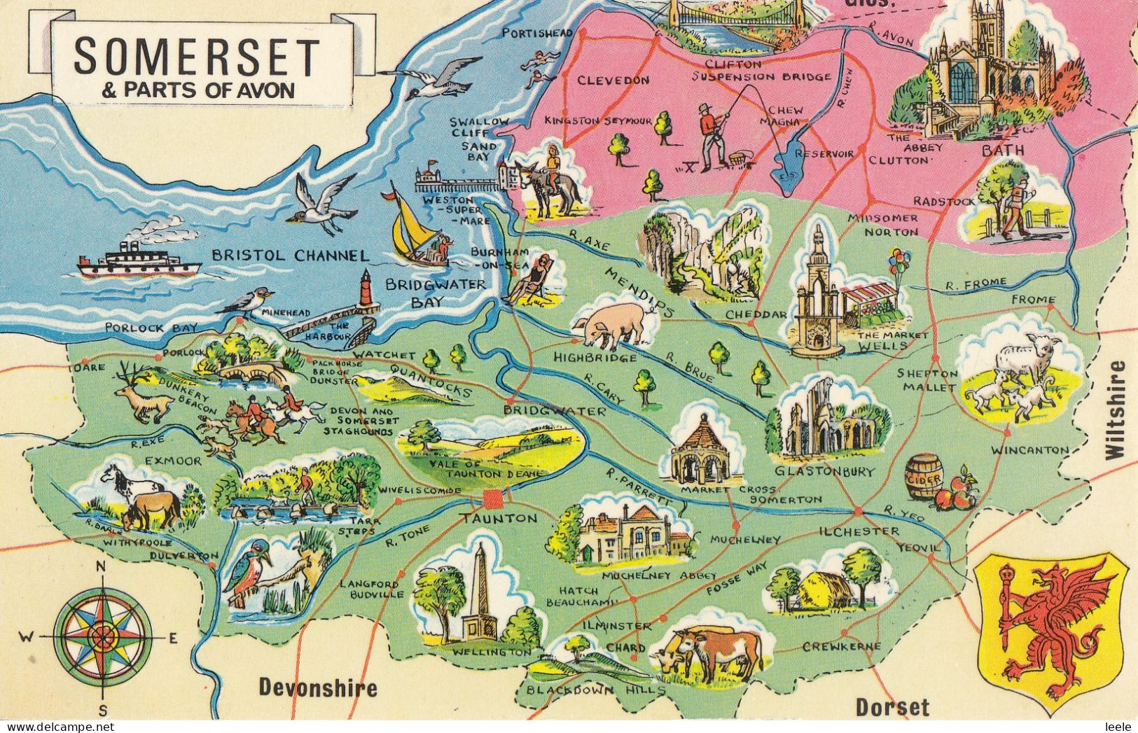 D94. Postcard. Map Of Somerset And Parts Of Avon - Altri & Non Classificati