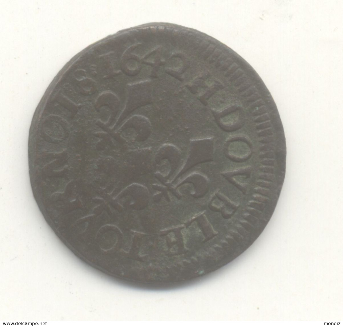 Double Tournois LOUIS XIII LE JUSTE  1642 H LA ROCHELLE   -TTB-    Légende Latine LVD.XIII.D.G.FR.ET.NAV.REX - 1610-1643 Luigi XIII Il Giusto