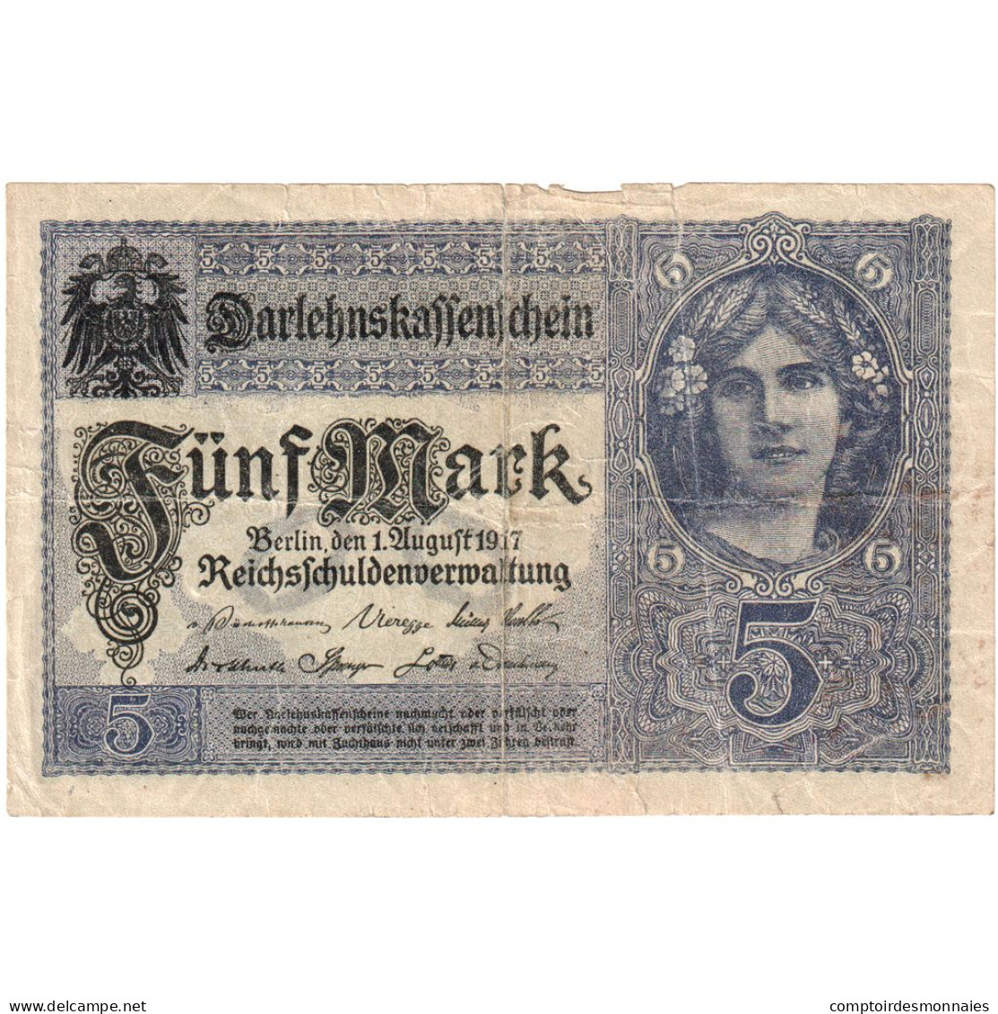 Allemagne, 5 Mark, 1917, 1917-08-01, KM:56a, TB - 5 Mark