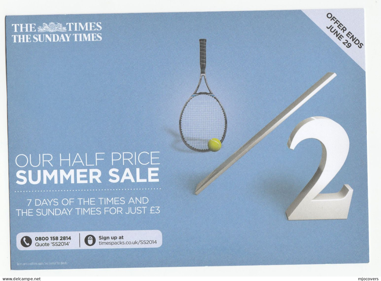 TENNIS 2014 Illus ADVERT  Sunday Times CARD  TNT Post GB Sport Newspaper Cover - Tennis