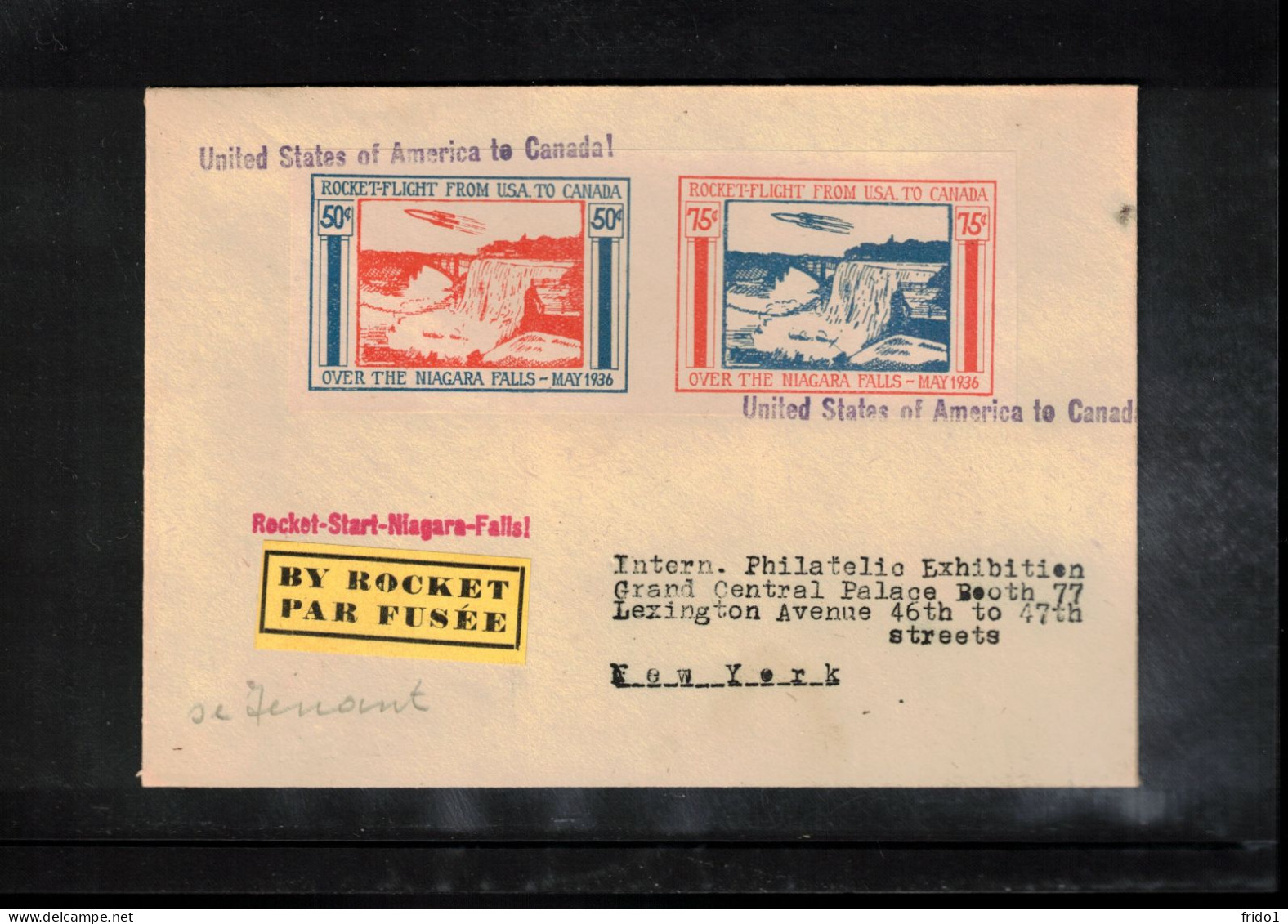 USA 1936 Rocket Mail - International Philatelic Exhibition New York - Rocket Start Niagara Falls From USA To Canada - Lettres & Documents