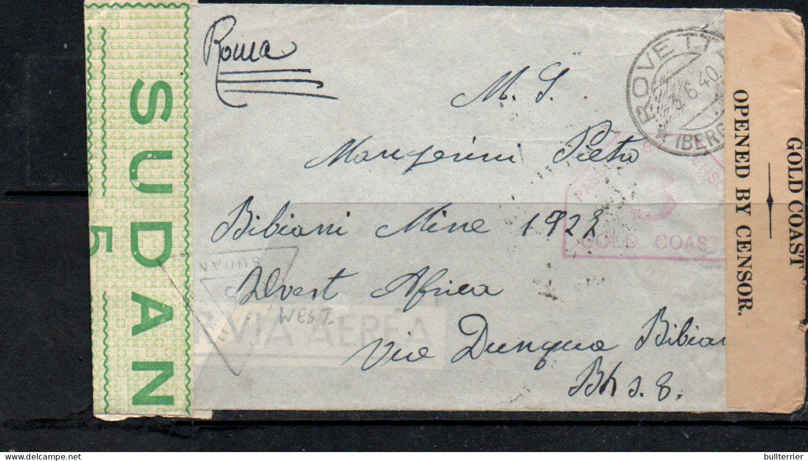 ITALY - 1940 - LAST ALITALIA DIRECT FLIGHT ROME TO CAIRO , CENSORED   WITH BACKSTAMP  - Poste Aérienne