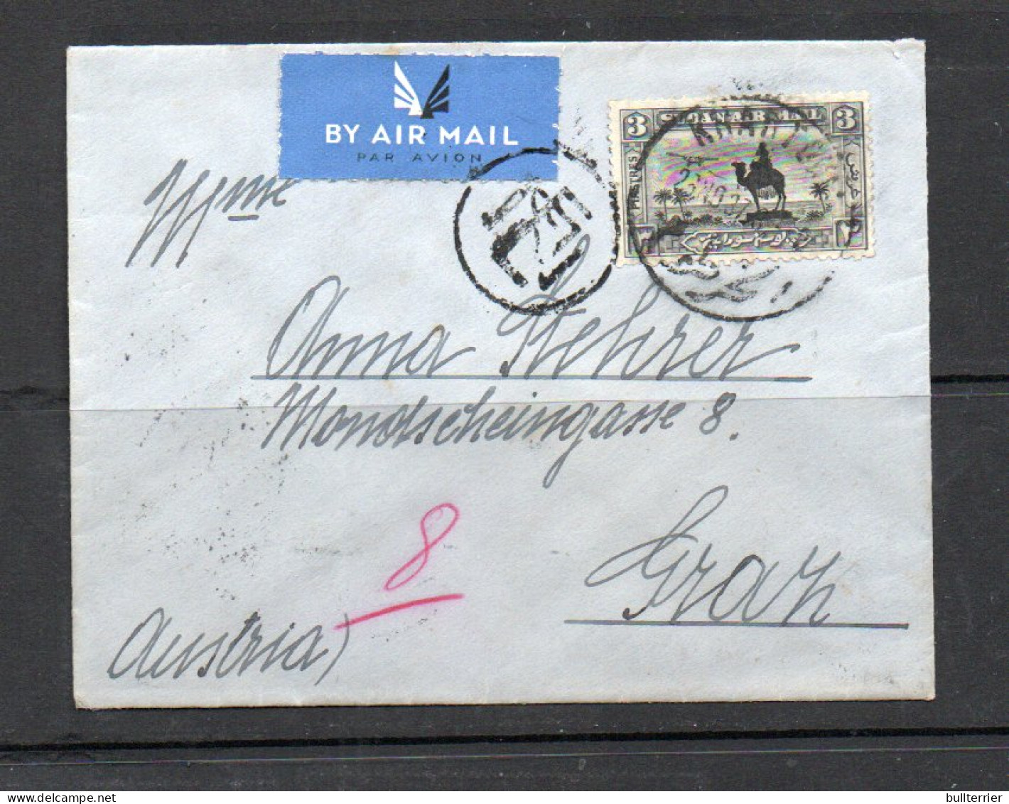 SUDAN - 1937 -AIRMAIL COVER TO AUSTRIA BY DN42 CORIOLANUS VIA ATHENS  WITH BACKSTAMP  - Soudan (...-1951)