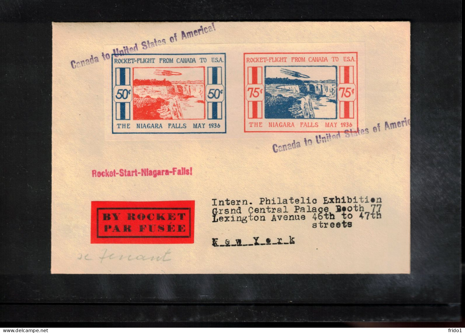 USA 1936 Rocket Mail - International Philatelic Exhibition New York - Rocket Start Niagara Falls From Canada To USA - Briefe U. Dokumente