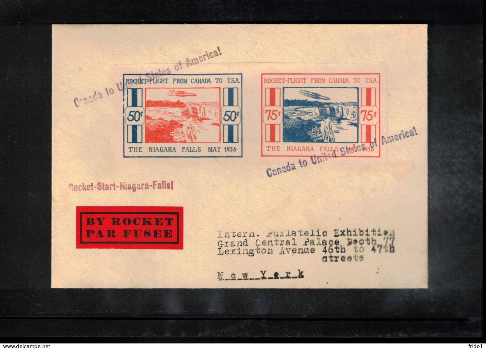 USA 1936 Rocket Mail - International Philatelic Exhibition New York - Rocket Start Niagara Falls From Canada To USA - Storia Postale