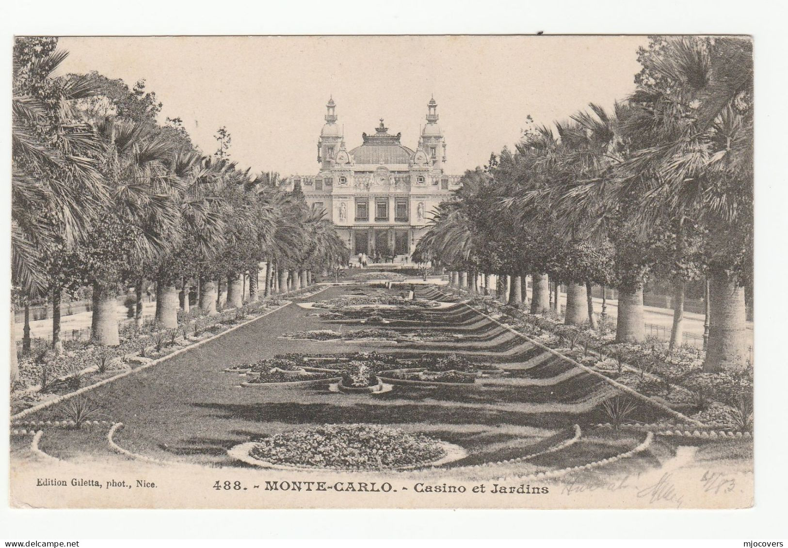1903 MONACO Postcard Casino Et Jardins, Covers Stamps - Covers & Documents