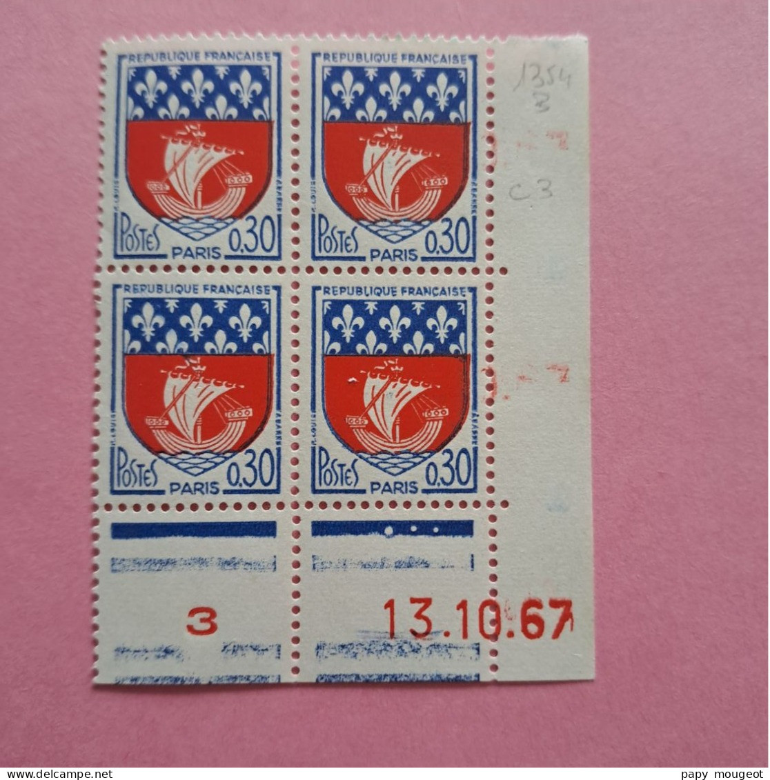 N°1354B 30 C Blason De Paris - 13.10.67 - Neuf ** Cote 2024 3€ - 1960-1969