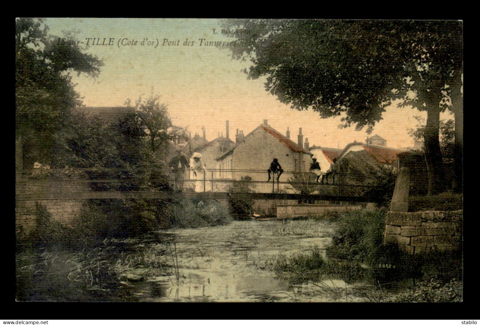 21 - IS-SUR-TILLE - PONT DES TANNERIES - CARTE TOILEE ET COLORISEE - Is Sur Tille