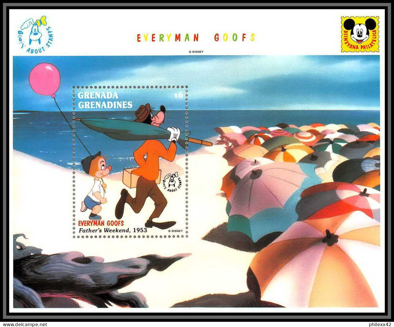 80230 Mi N°249 Grenada Grenadines 60th Anniversary Goofy Everyman Goofs Disney Bloc (BF) Neuf ** MNH 1992 - Grenade (1974-...)