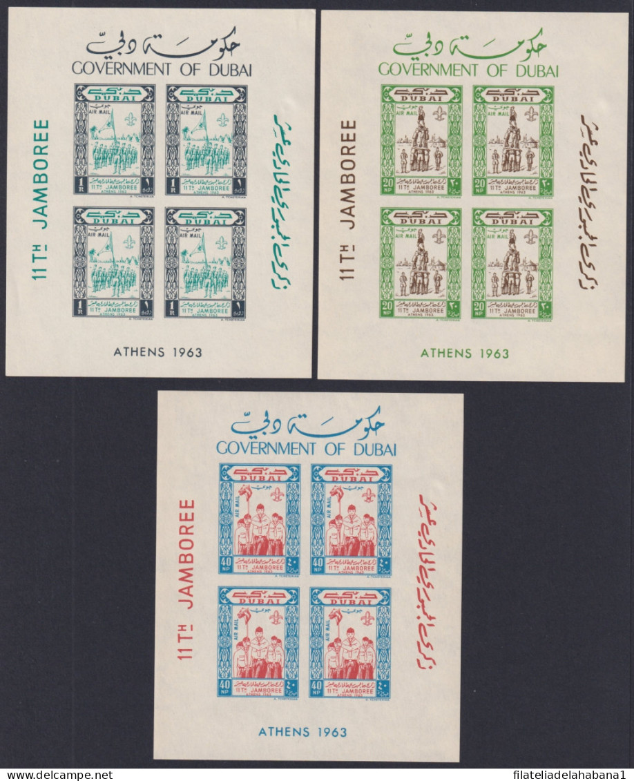 F-EX49305 DUBAI MH 1963 BOYS SCOUTS WORLD JAMBOREE GREECE. ONLY 4 SHEET.  - Unused Stamps