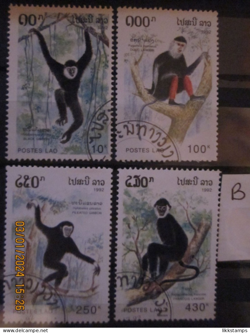 LAOS ~ 1992 ~ S.G. 1323 - 1326, ~ 'LOT B' ~ CLIMBING MAMMALS. ~ VFU #03449 - Laos