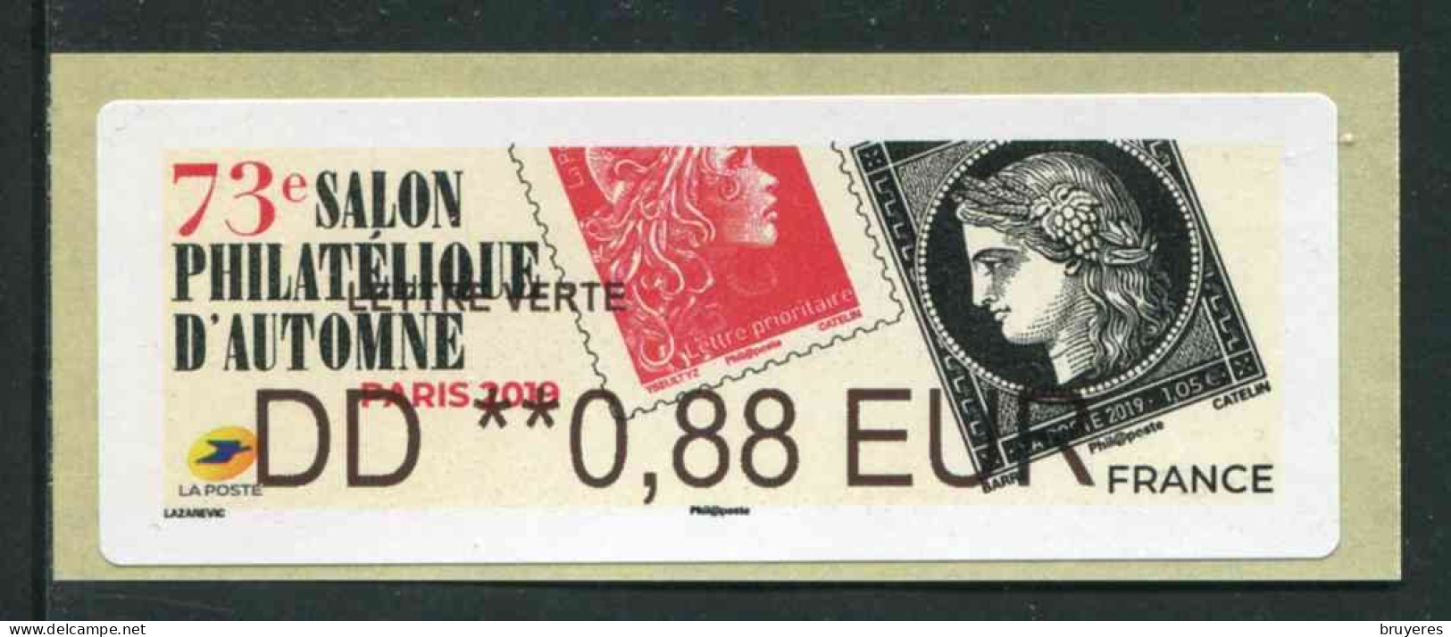 LISA De 2019 - "DD **0,88 EUR - LETTRE VERTE - 73e SALON PHILATELIQUE D'AUTOMNE - PARIS  2019" - 2010-... Vignettes Illustrées