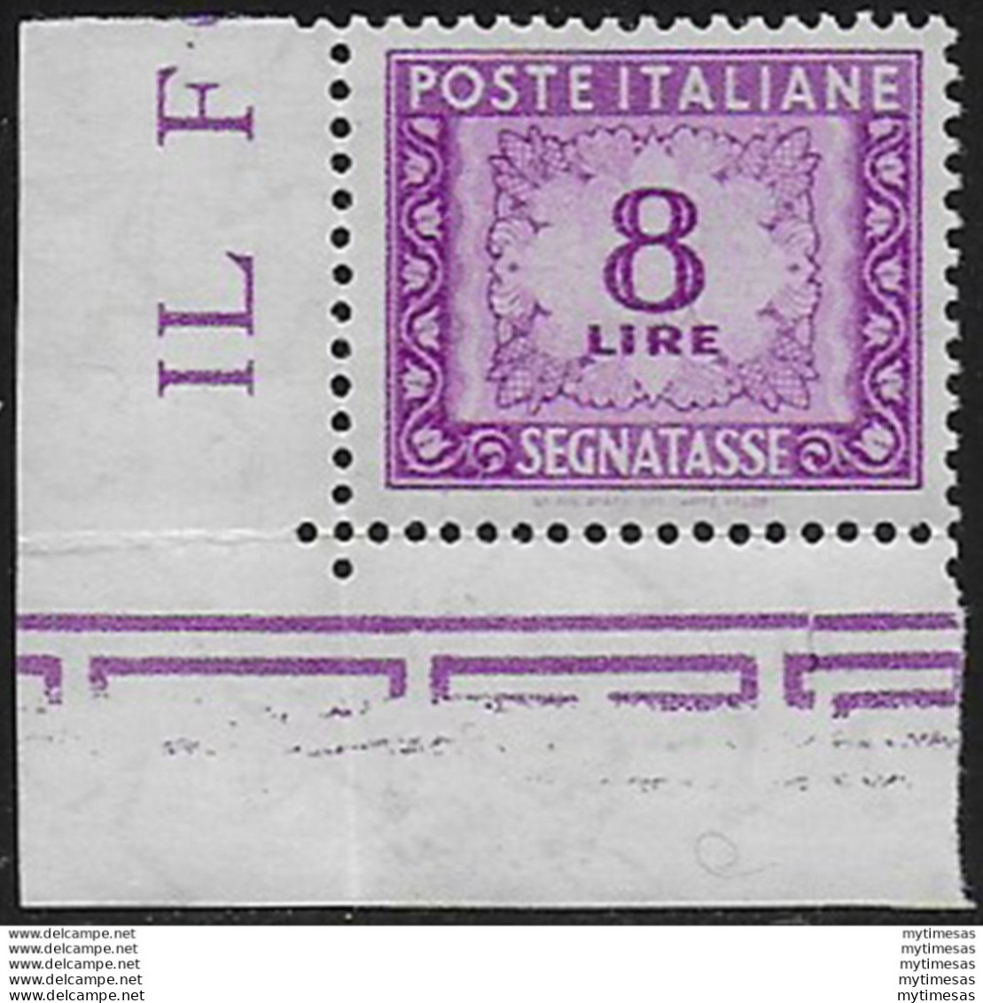 1956 Italia Segnatasse Lire 8 Lilla Af MNH Sass N. 112 - Altri & Non Classificati