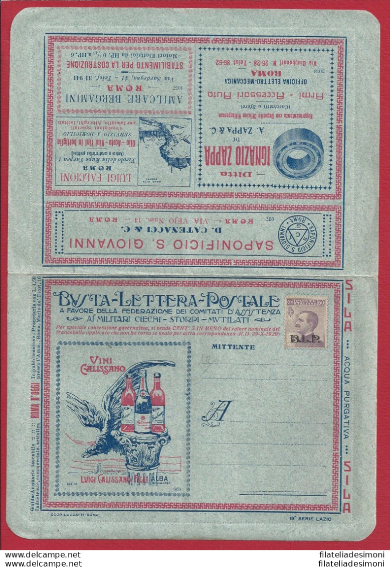 1922/23 REGNO, BLP N° 10  50 Cent. Violetto BUSTA SPECIALE NUOVA - COMPLETA - Zegels Voor Reclameomslagen (BLP)