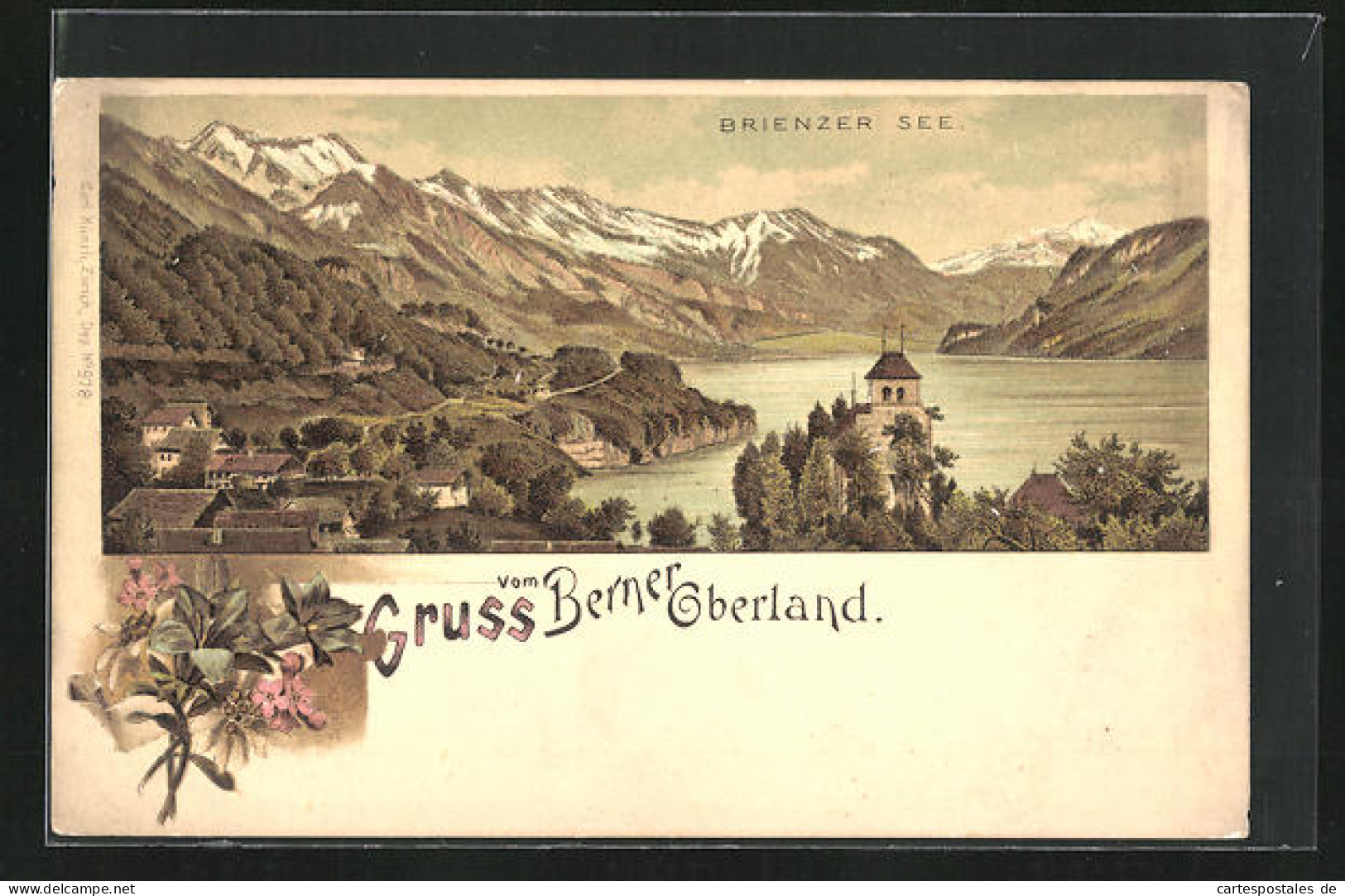 Lithographie Ringgenberg, Gesamtansicht Mit Burg Und Brienzer See  - Ringgenberg