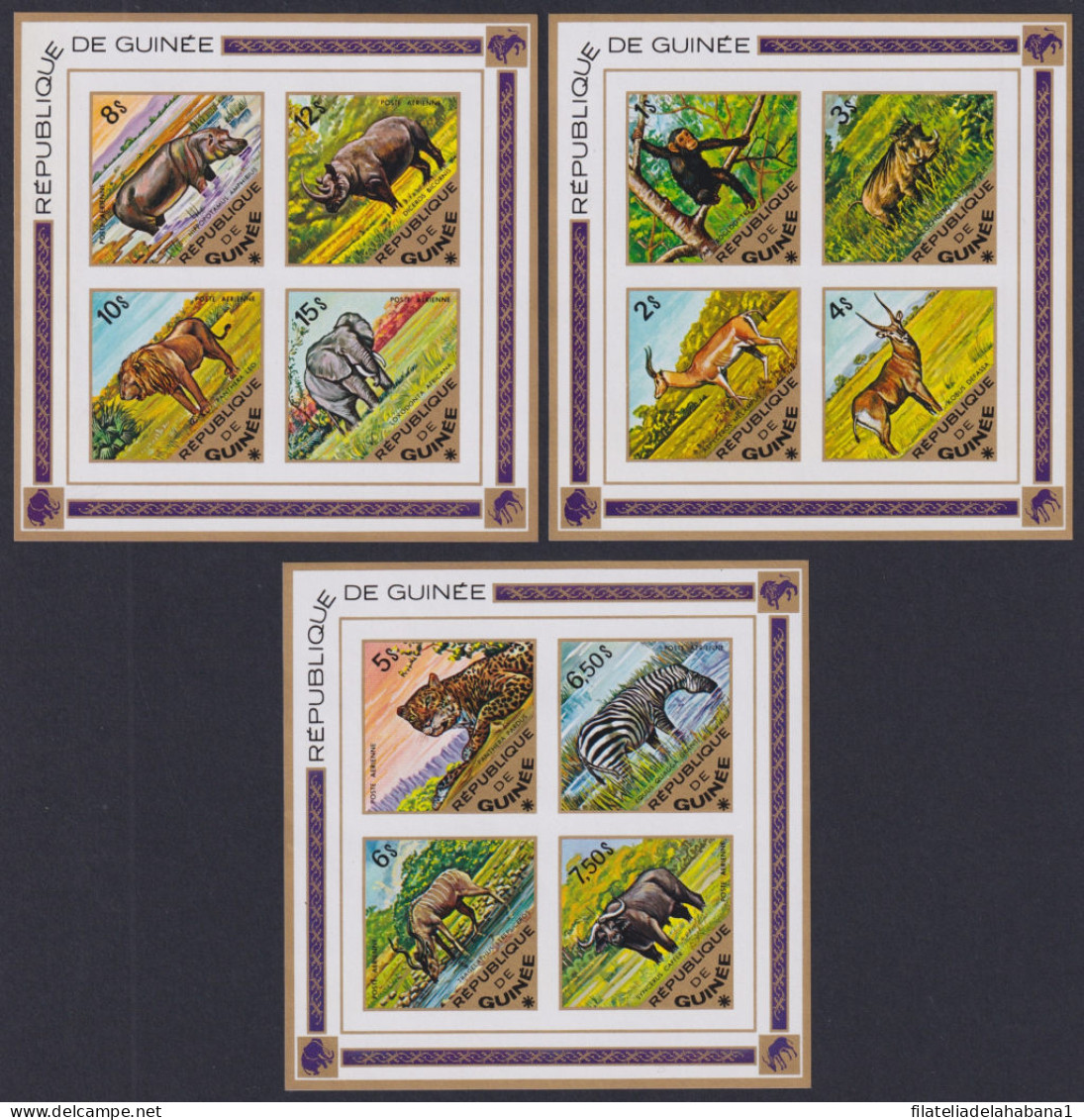 F-EX49008 GUINEA GUINEE MNH 1975 MNH HYPPO LION ELEPHANT RHINO IMPERF SET.  - Unused Stamps