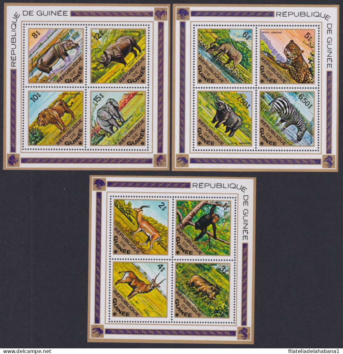 F-EX49009 GUINEA GUINEE MNH 1975 MNH HYPPO LION ELEPHANT RHINO PERF SET.  - Unused Stamps