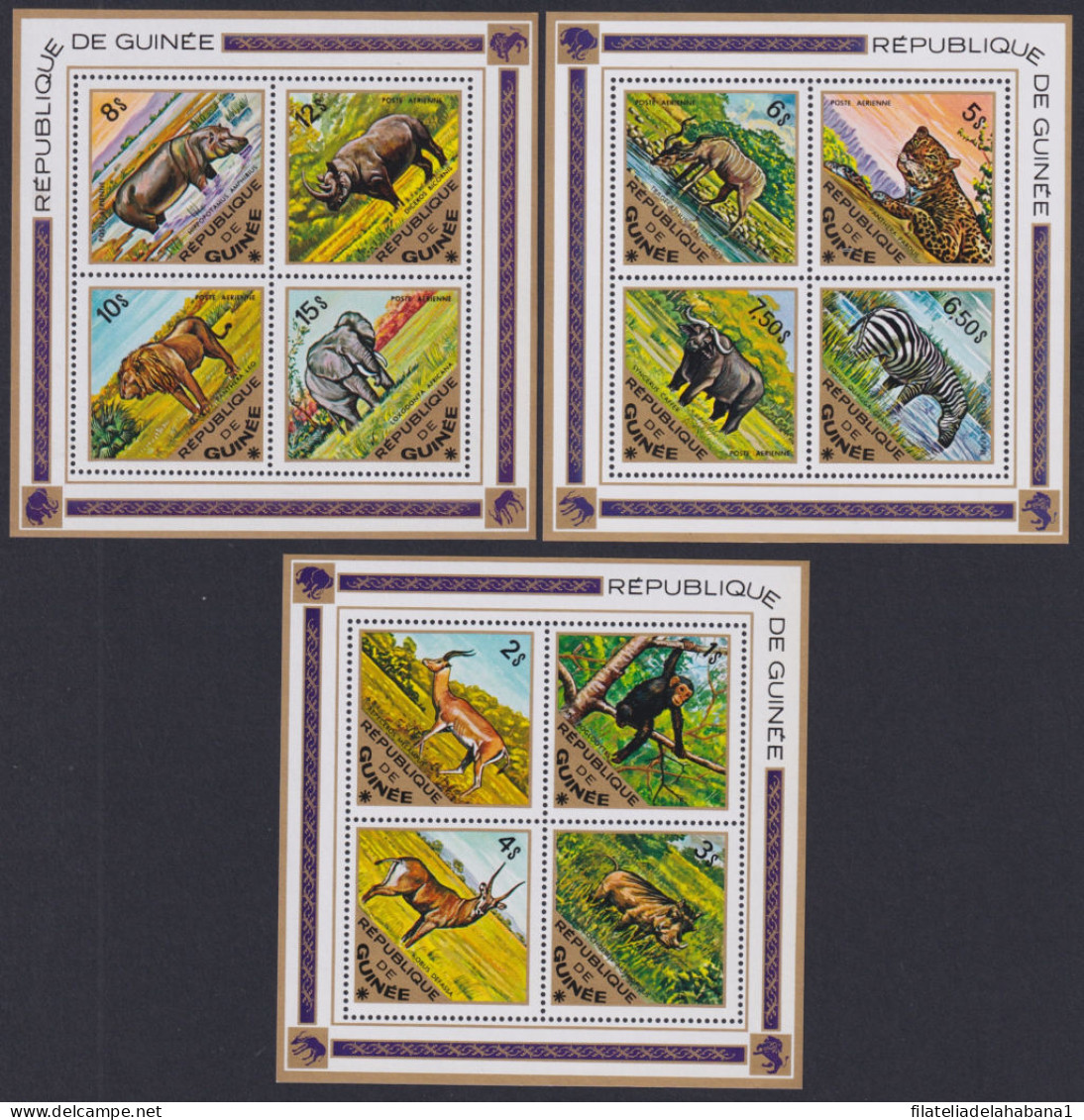 F-EX49009 GUINEA GUINEE MNH 1975 MNH HYPPO LION ELEPHANT RHINO PERF SET.  - Nuevos