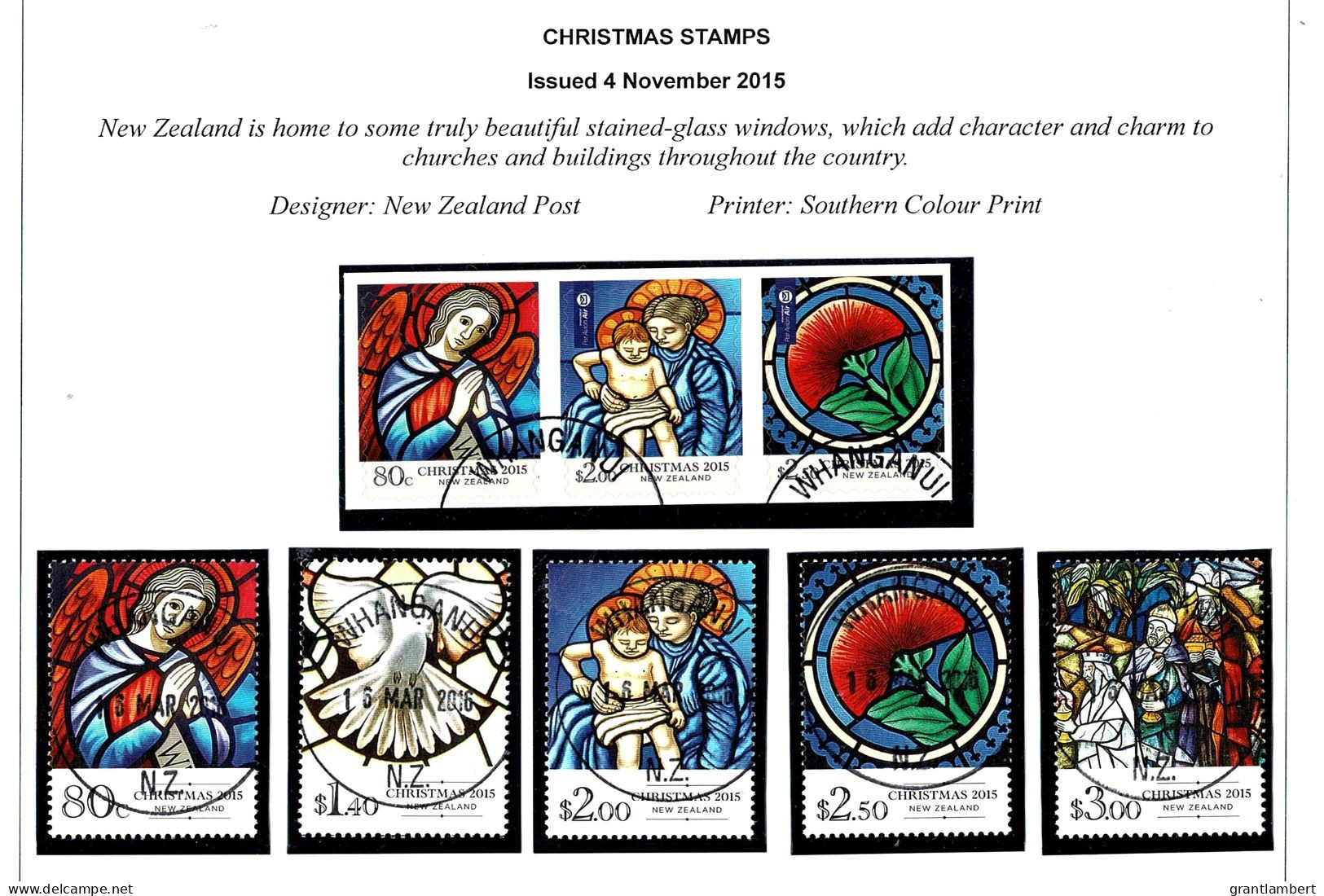 New Zealand 2015 Christmas  Stained Glass Windows Set Of 5 + Self-adhesives Used - Used Stamps